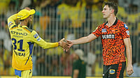 | Photo: AP/R.Parthiban : File photo of Chennai Super Kings and SunRisers Hyderabad's captains Ruturaj Gaikwad (left) and Pat Cummins.  